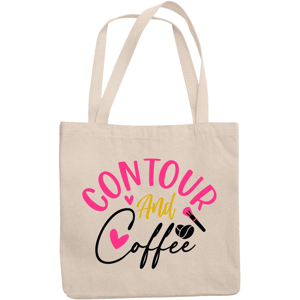 12oz Canvas Tote Bag - Contour and Coffee with Makeup Brush Design - Beauty Themed Merch for Makeup Artist or Cosmetologist, Gift for Makeup Lovers & Beauticians