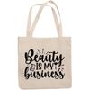 12oz Canvas Tote Bag - Beauty Is My Business with Eyeshadow Palette, Brush & Pink Lipstick Design - Beauty Themed Merch for Makeup Artist or Cosmetologist, Gift for Makeup Lovers & Beauticians view 1