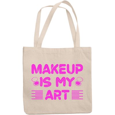 12oz Canvas Tote Bag - Makeup Is My Art with Compact Mirror Design - Beauty Themed Merch for Makeup Artist or Cosmetologist, Gift for Makeup Lovers & Beauticians