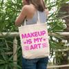 12oz Canvas Tote Bag - Makeup Is My Art with Compact Mirror Design - Beauty Themed Merch for Makeup Artist or Cosmetologist, Gift for Makeup Lovers & Beauticians view 2