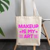 12oz Canvas Tote Bag - Makeup Is My Art with Compact Mirror Design - Beauty Themed Merch for Makeup Artist or Cosmetologist, Gift for Makeup Lovers & Beauticians view 3
