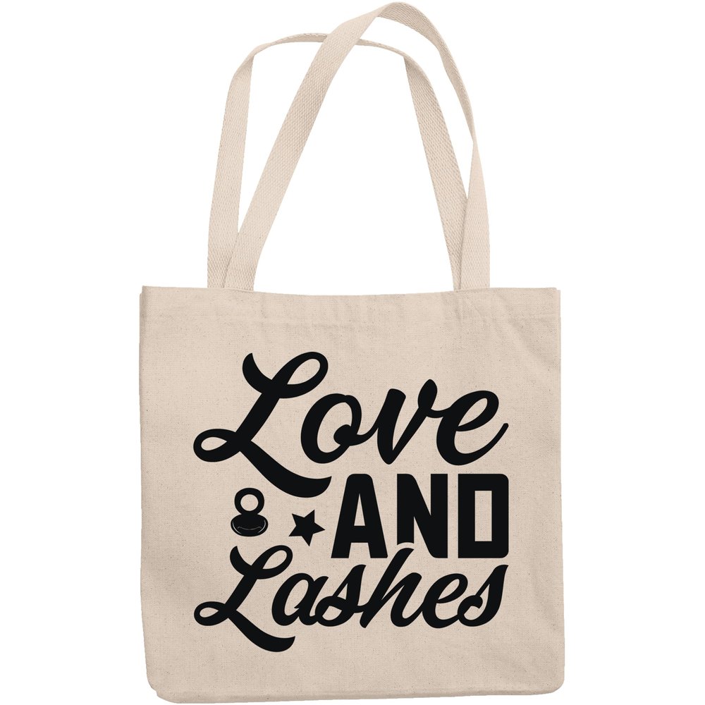 12oz Canvas Tote Bag - Love and Lashes, Eyelash and Mascara Lover Quote - Beauty Themed Merch for Makeup Artist or Cosmetologist, Gift for Makeup Lovers & Beauticians