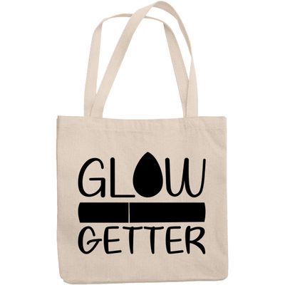12oz Canvas Tote Bag - Glow Getter with Makeup Sponge Design - Beauty Themed Merch for Makeup Artist or Cosmetologist, Gift for Makeup Lovers & Beauticians