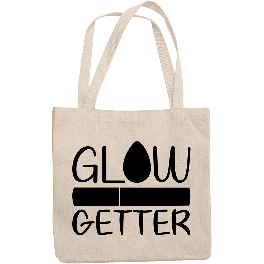 12oz Canvas Tote Bag - Glow Getter with Makeup Sponge Design - Beauty Themed Merch for Makeup Artist or Cosmetologist, Gift for Makeup Lovers & Beauticians