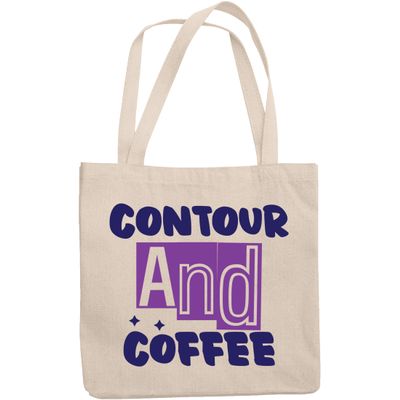 12oz Canvas Tote Bag - Contour and Coffee, Quote About Contouring Technique & Caffeine - Beauty Themed Merch for Makeup Artist or Cosmetologist, Gift for Makeup Lovers & Beauticians