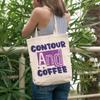 12oz Canvas Tote Bag - Contour and Coffee, Quote About Contouring Technique & Caffeine - Beauty Themed Merch for Makeup Artist or Cosmetologist, Gift for Makeup Lovers & Beauticians view 2