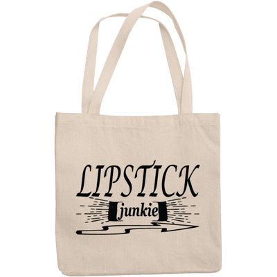 12oz Canvas Tote Bag - Lipstick Junkie, Collector of Lipsticks Quote - Beauty Themed Merch for Makeup Artist or Cosmetologist, Gift for Makeup Lovers & Beauticians