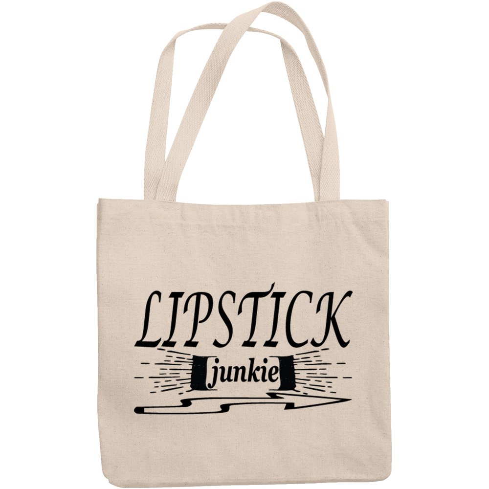 12oz Canvas Tote Bag - Lipstick Junkie, Collector of Lipsticks Quote - Beauty Themed Merch for Makeup Artist or Cosmetologist, Gift for Makeup Lovers & Beauticians
