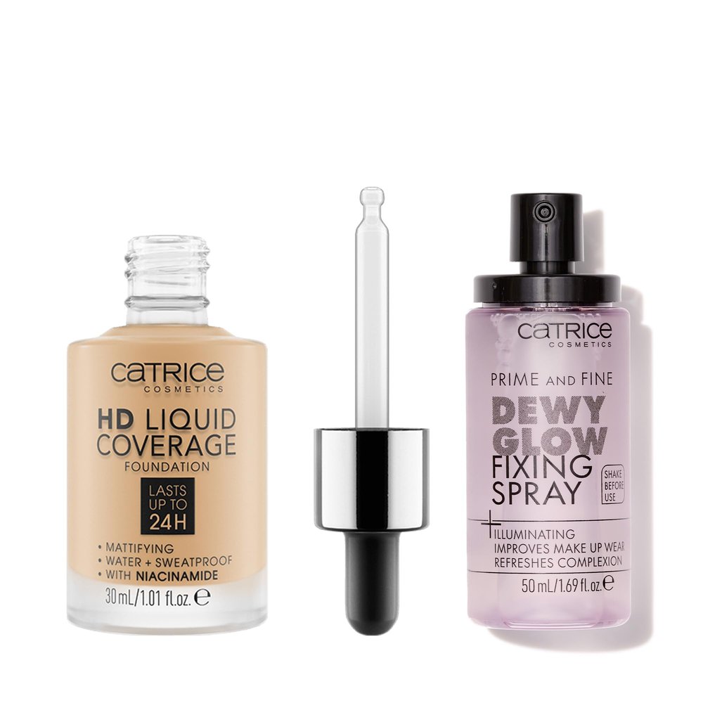 Catrice | HD Foundation 36 & Prime & Fine Dewy Glow Spray Bundle | Full Coverage Makeup | Vegan & Cruelty Free