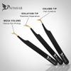 NOMSAR Eyelash Extensions Tweezers, Set of 3 - Stainless Steel with Diamond Grip for Volume lash Extension - Fiber Tip Tweezers for Multipurpose & Application (Black) view 3