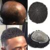Man Weave Hair Unit Black Men 100% Brazilian Human Hair Piece Soft Lace Hair System Afro Kinky Curly Wig African American Men Wigs Durable PU Injection Hair Units for Black Men (8x10''-120% medium light to medium density, 1B# OFF BLACK-4mm Afro wave) view 1