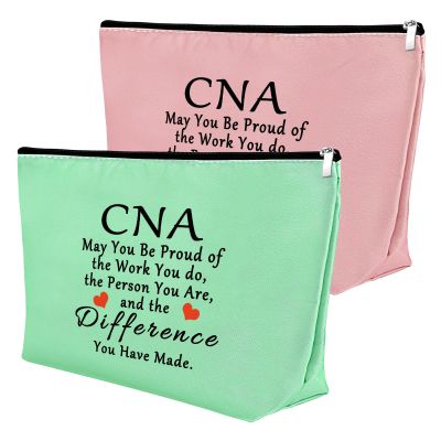 2PCS CNA Week Gifts Makeup Bags for CNA Appreciation Certified Nursing Assistant Present Cosmetic Bag Certified Nurses Day Gift Medical Student Graduation Retirement Birthday Present (Green,Pink)