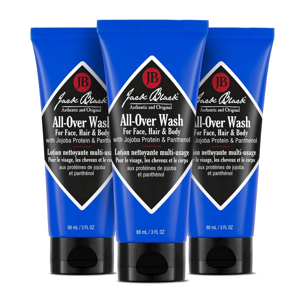 Jack Black All Over Wash Face, Body & Hair Cleanser, 3 Fl Oz  Citrus, Mint & Oakmoss  Mens Face Wash, Body Wash, Shampoo, Hair Care, Multi-Purpose Body Wash Men, SulfateFree, Pack of 3