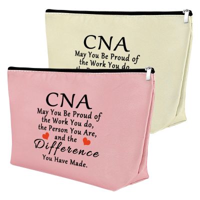2Pcs CNA Week Gifts Makeup Bags for CNA Appreciation Certified Nursing Assistant Present Cosmetic Bag Certified Nurses Day Gift Medical Student Graduation Retirement Birthday Present (Pink,Beige)
