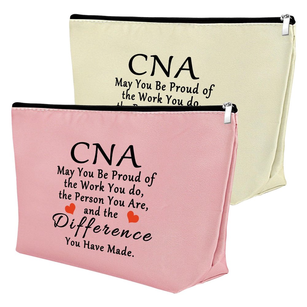 2Pcs CNA Week Gifts Makeup Bags for CNA Appreciation Certified Nursing Assistant Present Cosmetic Bag Certified Nurses Day Gift Medical Student Graduation Retirement Birthday Present (Pink,Beige)