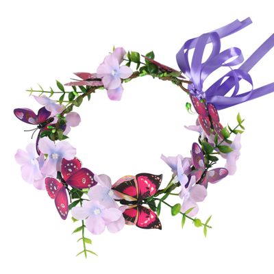 Gmmidea Butterfly Flower Crown for Women Girls Fairy Flower Headband Crown Adjustable Wedding Festival Floral Hair Wreath Purple