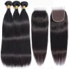 10A Straight Bundles with Closure 26 28 30 with 20 Inch 100% Unprocessed Brazilian Virgin Human Hair Weave 3 Bundles with 4x4 HD Lace Closure view 2
