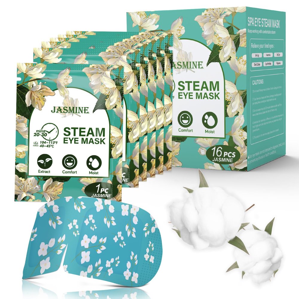 16-Pack Steam Eye Masks for Dry Eyes, Jasmine Warm Eye Mask for Tired Eyes, Relief Fatigue & Dark Circle, Heat Sleep Mask for Puffy Eye, Disposable Eye Mask, Warm Compress for Eyes, Travel Ready
