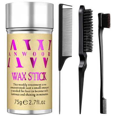 AnWoor 4Pcs Edge Brush Slick Back Hair Stick, Hair Wax Stick for Flyaways, Slick Back Hair Brush for Smoothing Baby Hair, Rat Tail Combs Parting Combs for Braiding Hair, Teasing Brush for Fluffy Hair