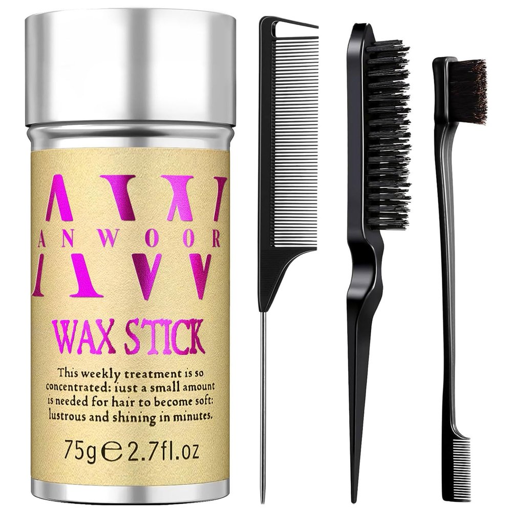 AnWoor 4Pcs Edge Brush Slick Back Hair Stick, Hair Wax Stick for Flyaways, Slick Back Hair Brush for Smoothing Baby Hair, Rat Tail Combs Parting Combs for Braiding Hair, Teasing Brush for Fluffy Hair