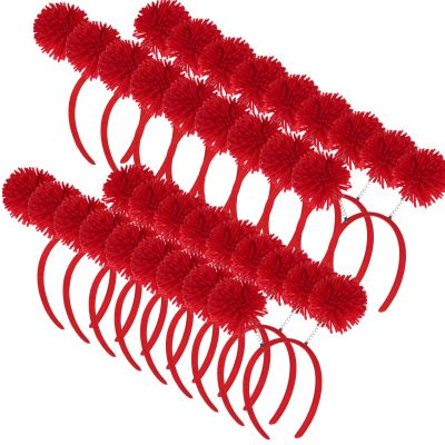 Censen Red 18 Pcs Pom Pom Headband for Women Head Bopper Wrapped Headband Birthday Christmas Party Headwear