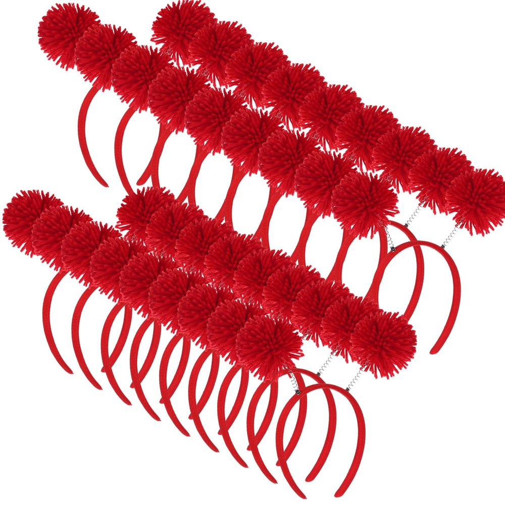 Censen Red 18 Pcs Pom Pom Headband for Women Head Bopper Wrapped Headband Birthday Christmas Party Headwear