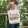 12oz Canvas Tote Bag - Beauty Is My Business with Eyelash & Eyebrow Comb & Powder Brushes Design - Beauty Themed Merch for Makeup Artist or Cosmetologist, Gift for Makeup Lovers & Beauticians view 2
