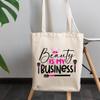 12oz Canvas Tote Bag - Beauty Is My Business with Eyelash & Eyebrow Comb & Powder Brushes Design - Beauty Themed Merch for Makeup Artist or Cosmetologist, Gift for Makeup Lovers & Beauticians view 3