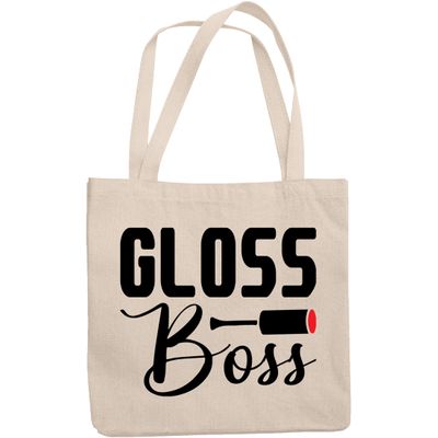 12oz Canvas Tote Bag - Gloss Boss, Name for Lip Gloss Lovers or Enthusiasts - Beauty Themed Merch for Makeup Artist or Cosmetologist, Gift for Makeup Lovers & Beauticians