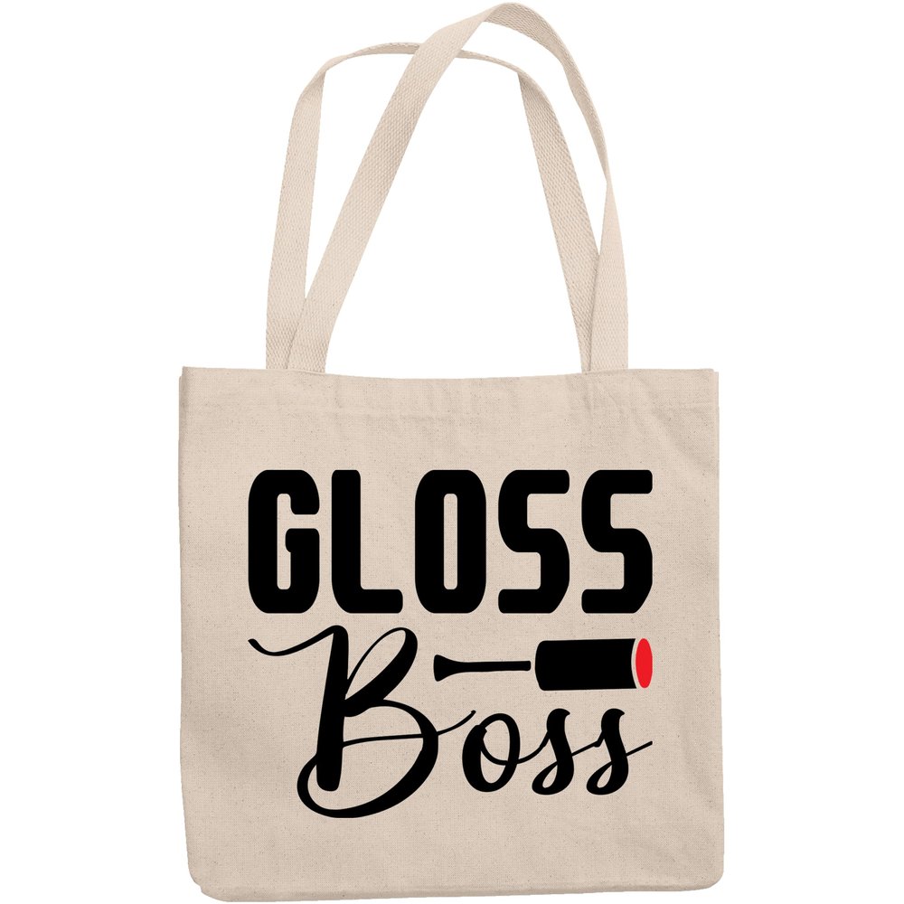 12oz Canvas Tote Bag - Gloss Boss, Name for Lip Gloss Lovers or Enthusiasts - Beauty Themed Merch for Makeup Artist or Cosmetologist, Gift for Makeup Lovers & Beauticians