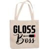 12oz Canvas Tote Bag - Gloss Boss, Name for Lip Gloss Lovers or Enthusiasts - Beauty Themed Merch for Makeup Artist or Cosmetologist, Gift for Makeup Lovers & Beauticians view 1