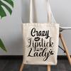 12oz Canvas Tote Bag - Crazy Lipstick Lady with Liquid Lipstick Applicator & Smooch Design - Beauty Themed Merch for Makeup Artist or Cosmetologist, Gift for Makeup Lovers & Beauticians view 3