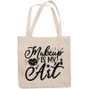 12oz Canvas Tote Bag - Makeup Is My Art with Lips, Mascara Brush, & Red & Pink Lipsticks Design - Beauty Themed Merch for Makeup Artist or Cosmetologist, Gift for Makeup Lovers & Beauticians view 1