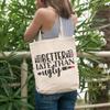 12oz Canvas Tote Bag - Better Late Than Ugly w/Eyeshadow Palettes, Pink Lipsticks & Red Lipstick Design - Beauty Themed Merch for Makeup Artist or Cosmetologist, Gift for Makeup Lovers & Beauticians view 2