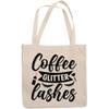 12oz Canvas Tote Bag - Coffee, Glitter, Lashes with Eyelashes, Pink Lipstick & Brush Design - Beauty Themed Merch for Makeup Artist or Cosmetologist, Gift for Makeup Lovers & Beauticians view 1