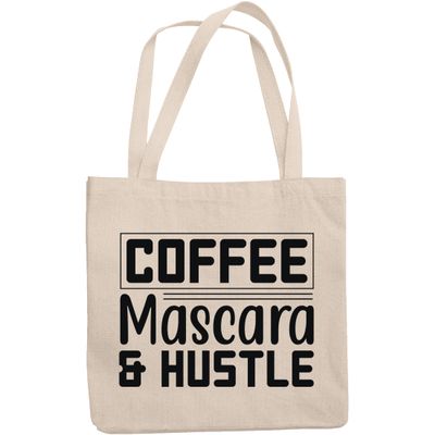 12oz Canvas Tote Bag - Coffee, Mascara & Hustle, Hardworking Eyelash & Caffeine Lover Quote - Beauty Themed Merch for Makeup Artist or Cosmetologist, Gift for Makeup Lovers & Beauticians