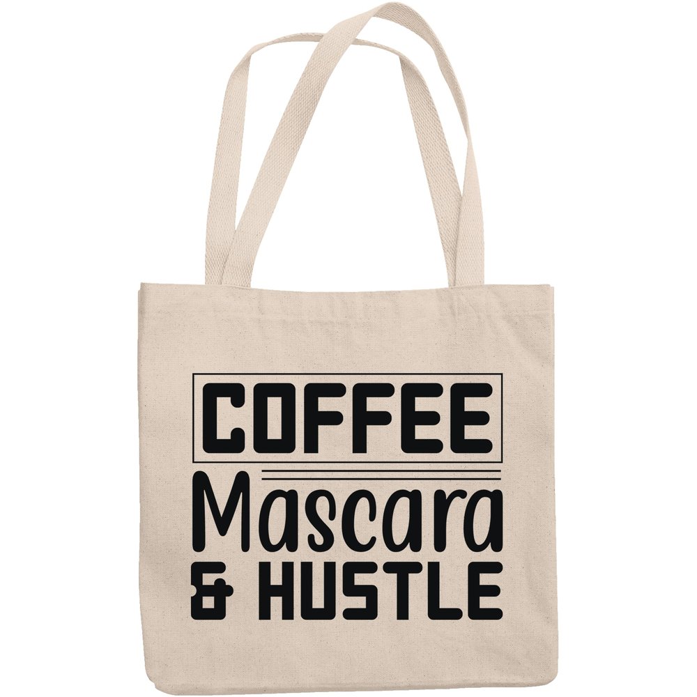 12oz Canvas Tote Bag - Coffee, Mascara & Hustle, Hardworking Eyelash & Caffeine Lover Quote - Beauty Themed Merch for Makeup Artist or Cosmetologist, Gift for Makeup Lovers & Beauticians