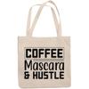 12oz Canvas Tote Bag - Coffee, Mascara & Hustle, Hardworking Eyelash & Caffeine Lover Quote - Beauty Themed Merch for Makeup Artist or Cosmetologist, Gift for Makeup Lovers & Beauticians view 1