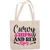 12oz Canvas Tote Bag - Curvy Hips and Red Lips with Lipstick, Smooch & Powder Brushes Design - Beauty Themed Merch for Makeup Artist or Cosmetologist, Gift for Makeup Lovers & Beauticians view 1