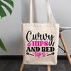 12oz Canvas Tote Bag - Curvy Hips and Red Lips with Lipstick, Smooch & Powder Brushes Design - Beauty Themed Merch for Makeup Artist or Cosmetologist, Gift for Makeup Lovers & Beauticians view 3