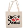 12oz Canvas Tote Bag - Lipstick Junkie with Red Lips and Hearts Design - Beauty Themed Merch for Makeup Artist or Cosmetologist, Gift for Makeup Lovers & Beauticians view 1
