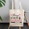 12oz Canvas Tote Bag - Cute Always Put Your Best Face Forward w/Lipstick, Mascara Brush & Hearts Design - Beauty Themed Merch for Makeup Artist or Cosmetologist, Gift for Makeup Lovers & Beauticians view 3