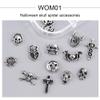CEWEWP 36 PCS Halloween Nail Charms - 12 Styles, Silver, Skull Shape, Alloy, Ancient Silver Metal, Nail Decor view 3