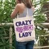 12oz Canvas Tote Bag - Crazy Lipstick Lady, Quote About Loving Lipsticks - Beauty Themed Merch for Makeup Artist or Cosmetologist, Gift for Makeup Lovers & Beauticians view 2