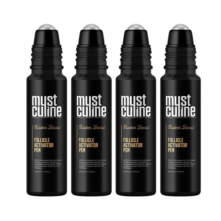 MUSTCULINE Follicle Activator Pen for Patchy Beard Growth, Ingrown Hair Treatment Roll-on Gel Formula (4 Package)
