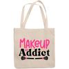 12oz Canvas Tote Bag - Makeup Addict with Lips & Powder Brushes Design - Beauty Themed Merch for Makeup Artist or Cosmetologist, Gift for Makeup Lovers & Beauticians view 1