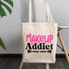 12oz Canvas Tote Bag - Makeup Addict with Lips & Powder Brushes Design - Beauty Themed Merch for Makeup Artist or Cosmetologist, Gift for Makeup Lovers & Beauticians view 3