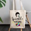 12oz Canvas Tote Bag - Sparkle Everyday with Eyeshadow Palette, Brushes & Woman Design - Beauty Themed Merch for Makeup Artist or Cosmetologist, Gift for Makeup Lovers & Beauticians view 3