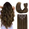 GOO GOO Clip in Hair Extensions Real Human Hair, Remy Human Hair Extensions Clip ins for Women, Natural Human Hair, 14inch 120g 7Pcs, 2C/4E/6C Brown Sugar Swirl Highlights view 1