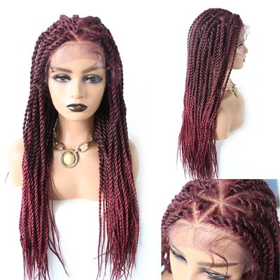 Box Braid Wigs for Black Women 31" Soft Swiss Lace Front Brai Wig Premium Quality Synthetic Hair Braiding Wig Long Twist Braids Wigs with Baby Hair for Black Women (#T1B/BUG-#Black/BurgundyT)